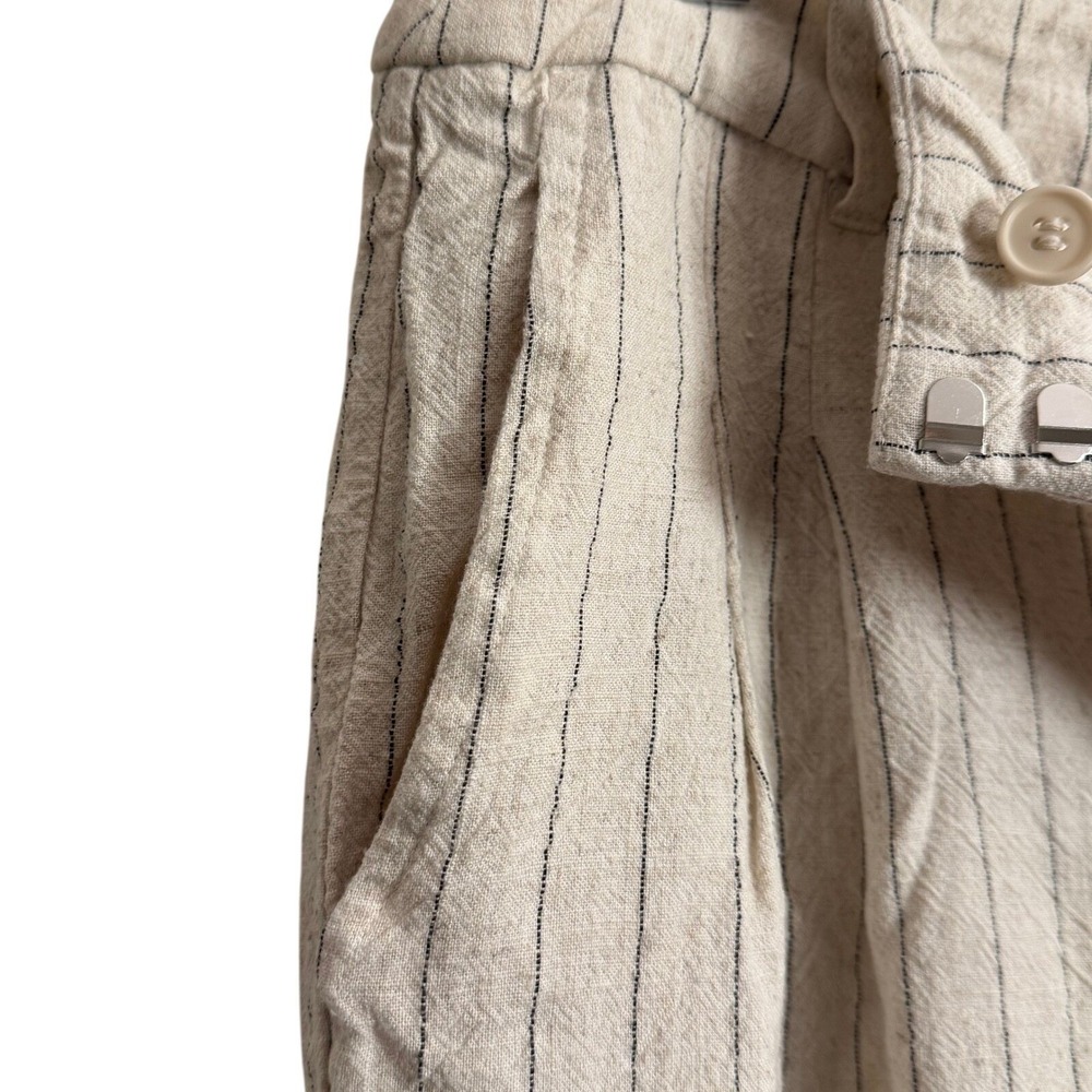 7 For All Mankind Womens Pinstripe Linen Blend Wide Leg Trousers Beige Size 8 - Picture 2 of 8